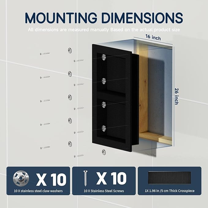 Homevacious 16" x 26" XPS Shower Niche Ready for Tile Double Waterproof Shelf Bathroom Wall Niche Insert Tile Ready Black Recessed Shower Boxes with Removable Shelf for Bathroom Storage