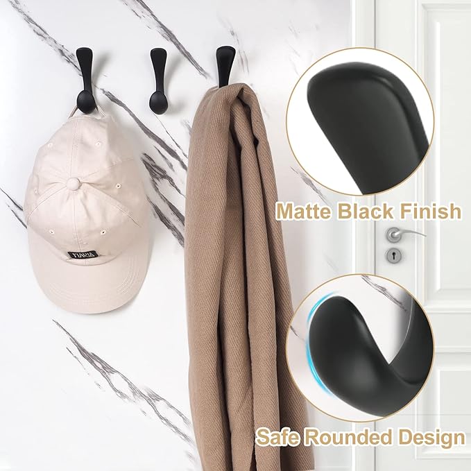 1 Pack Towel Hooks for Bathrooms Wall Mounted, Matte Black Bathroom Hooks for Towels, Robe & Towel Hook for Wall, Modern Black Bath Towel Hook