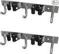 Heavy Duty Broom and Mop Holder Wall Mounted with 2 Rubber Grip Slots & 3 Utility Hooks – SUS304 Stainless Steel, Waterproof, Self Adhesive or Drill Mount, for Garage, Laundry, Kitchen Use, 2 Pcs