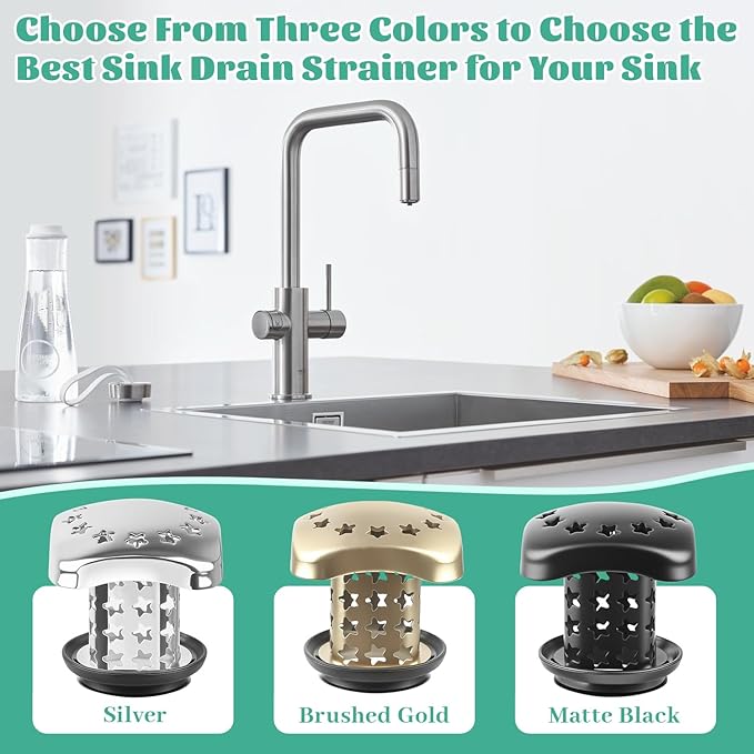 Bathtub Drain Hair Catcher Push Stopper,Stainless Steel Tub Drain Protector,Suitable for US Standard 1in-1.5in Diameter of Drain Hole (Silver)