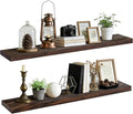 Floating Wall Shelf 48x6.8x1.7 Inch – Solid Wood Shelf in Walnut Finish – Extra Long Wall Mounted Rustic Display Shelf for Living Room, Kitchen, Bedroom, Office – Set of 2
