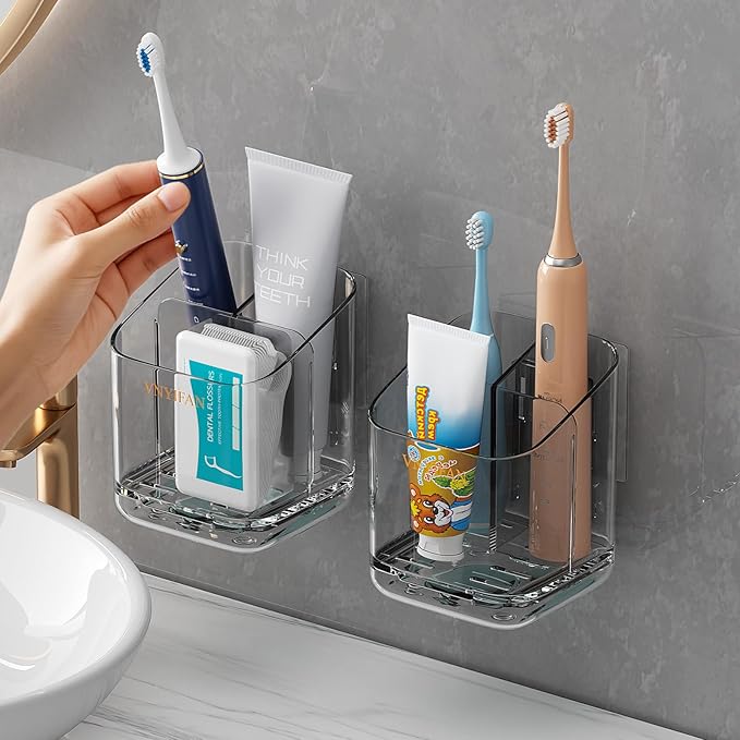 Toothbrush Holders for Bathrooms, 3 Slots Detachable Electric Toothbrush Holder Wall Mounted with Divider, Removable Tooth Brush and Toothpaste Holder Organizer for Bathroom/Kitchen/Office