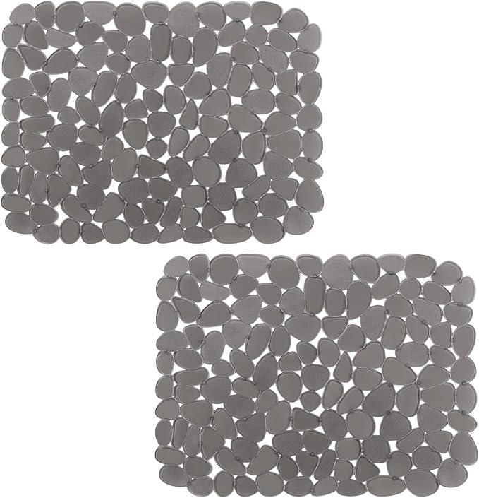 Bligli Pebble Sink Mat for Stainless Steel/Ceramic Sinks, 2 Pack PVC Sink Protectors Mats for Bottom of Kitchen Sink, Dish Drying Mat for Dishes and Glassware, 15.7 x 11.8 inch, Grey