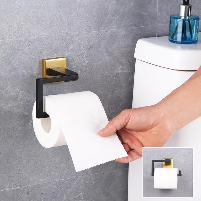 GERZWY SUS 304 Stainless Steel Toilet Paper Holder Paper Towel Dispenser Tissue Roll Hanger Wall Mounted (Black & Gold) JG1905-BDD
