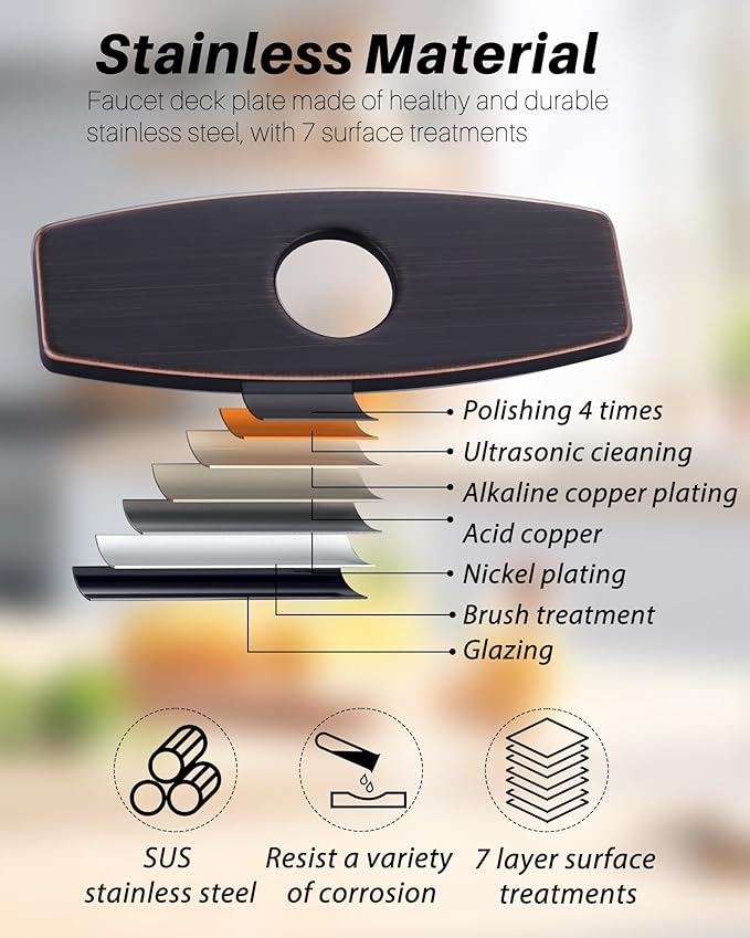 Bathroom Sink Hole Cover 6": 3 Hole Faucet Plate Cover Oil Rubbed Bronze - Stainless Steel Sink Faucet Hole Cover - 4" Hole Cover Deck Plate Escutcheon for 1 or 3 Hole Bathroom Vanity Basin
