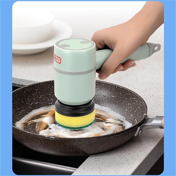 ASkinds Electric Spin Scrubber, 360 Rotating Cordless and Handheld Bathroom Scrubber with 6 Replaceable Cleaning Brush Heads for Cleaning Kitchen, Tile, Tub Floor, Sink, Window and Stove(Green)