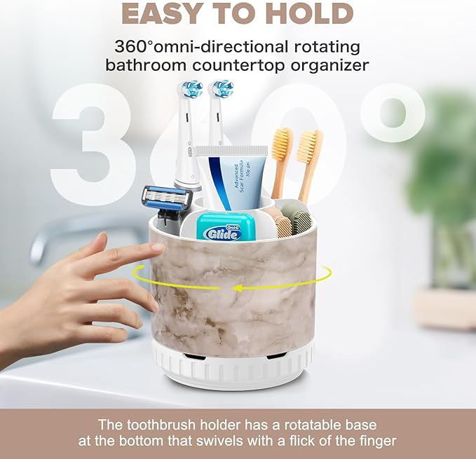 Marble Toothbrush Holders - 360° Rotating Detachable 6 Slots Kids Electric Toothbrush and Toothpaste Holde for Bathroom Accessories Organization Countertop Vanity Sink Storage