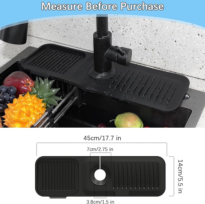 17.7*5.5 Inch Large Non-Slip Base,Multi-Surface Protector for Kitchen,Bathroom,Laundry,RV,Easy Clean Water Deflector Accessory(black)