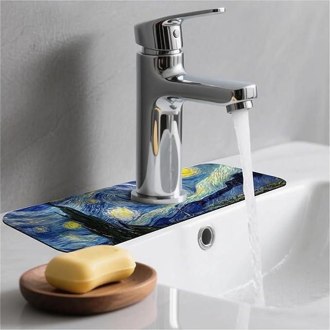 Kitchen Sink Splash Guard，Starry Night Faucet Mat Sink Gadgets-Super Absorbent Fast Drying Mat Drip Catcher for Kitchen, Bathroom,Sink Mat, Dish Drying Mat, Bathroom(15" X 5.5" )
