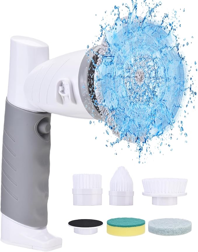 Electric Sprebber, 18W 420RPM Cordless Handheld Cleaning Brush with 6 Brush Heads for Kitchen Bathtub Tile Floor (US Plug)