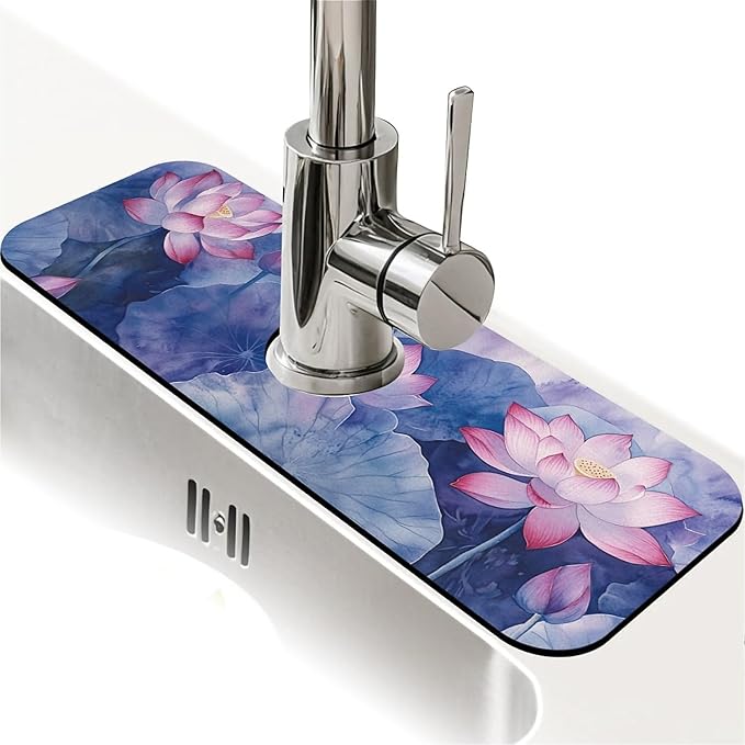 Faucet Draining Mat For Kitchen Sink, Purple Lotus Diatom Mud Absorbent Drain Pad For Bathroom Kitchen Sink Splash Guard Drying Mat