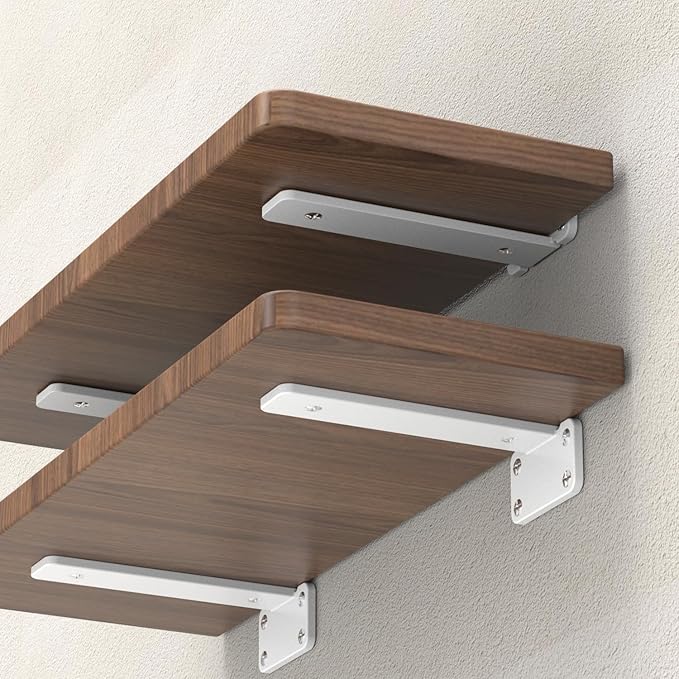 Floating Shelf Brackets Upgraded, 10 inch, White Heavy Duty Iron Shelf Brackets, Industrial Modern Floating Shelf Support for Wall Mount Shelves,4 Pack, Support DIY(5mm Thickening Type).