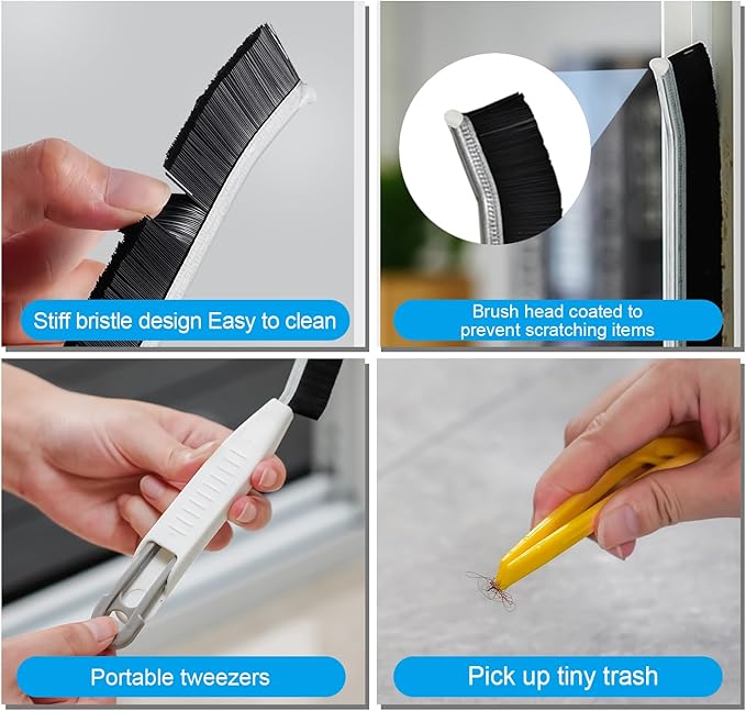 Hard Bristle Crevice Cleaning Brush,Multifunctional Gap Scrub Brush, Suitable for Tile Gaps, Bathroom, Kitchen, and Sink, with Anti-Slip Handle Design (2 Pieces)