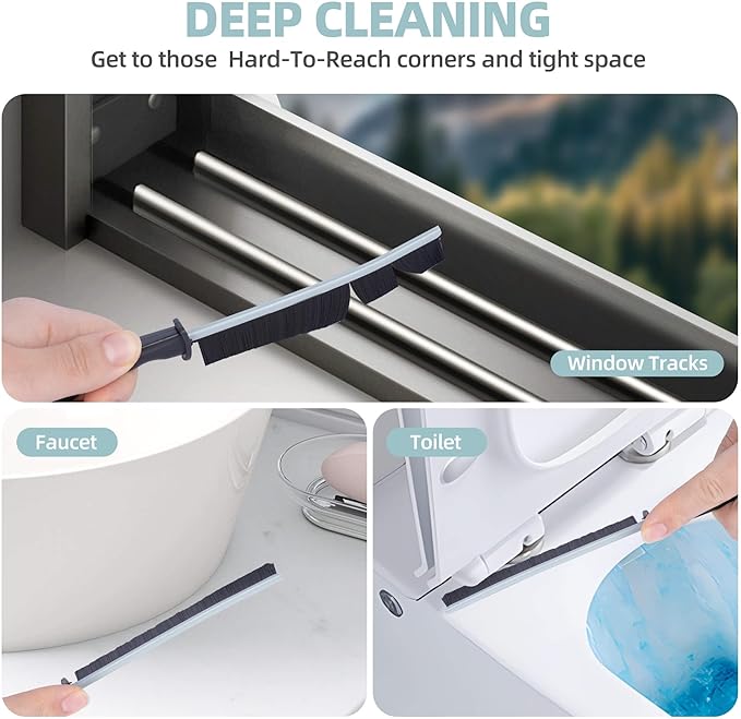 12 Pack Cleaning Brush Set - Hard Bristle Crevice Cleaning Brush - Multifunctional Gap Scrub Brush - Home Essentials for Kitchen Bathroom, Windows Faucets Grout & Car