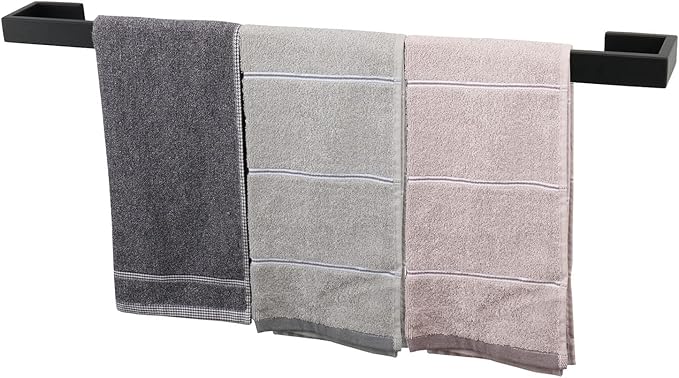 TocTen Bath Towel Rack - Square Base Thicken SUS304 Stainless Steel Towel Bar for Bathroom, Bathroom Bar Accessories Towel Rod Heavy Duty Wall Mounted Towel Holder (Matte Black, 30 Inch)