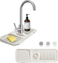 Kitchen Sink Splash Guard Sponge Holder for Kitchen Sink Silicone Faucet Handle Drip Catcher Tray Sink Protector for Kitchen Sink Faucet Mat Fits the Faucet Tube within 2.5"(Off-white, 17.7'')