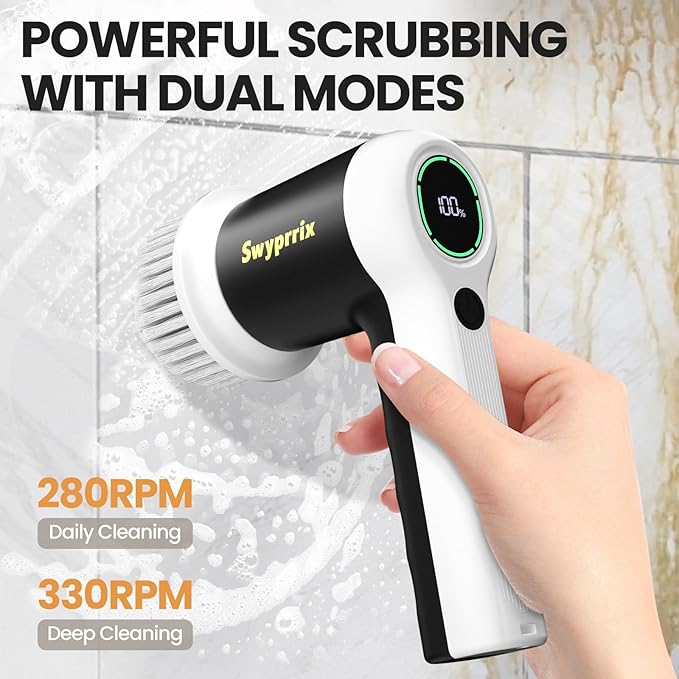 Electric Bathroom Cleaning Brush, Cordless Spin Scrubber with Full-Body IPX7 Waterproof Design and 6 Replaceable Brush Heads for Bathtub, Kitchen, Windows, and Home Cleaning