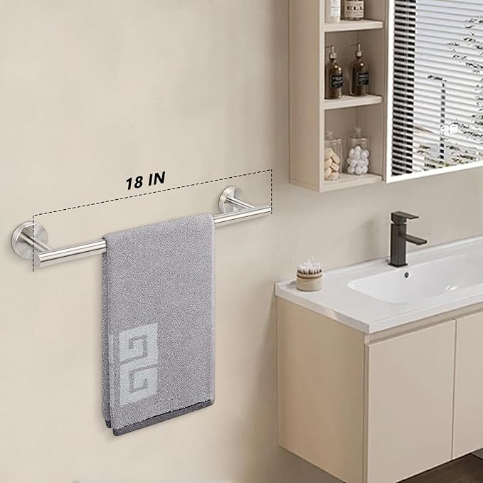 NearMoon Bath Towel Bar, Thicken Stainless Steel Shower Towel Rack Holder Wall Mounted for Bathroom, 18-lnch Overall Length-16-lnch Usable Hanging Space (2 Pack, Brushed Nickel)