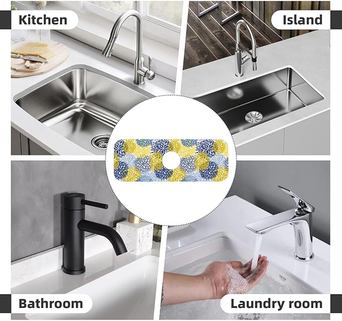 Dahlia Floral Colorful Flower Kitchen Sink Splash Guard Faucet Mat Super Absorbent Fast Drying Mat Sink Gadgets-Fast Drying Pad Sink Mat For Kitchen Bathroom (15" X 5.5" )