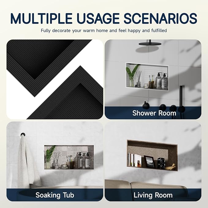 Homevacious 16 X 28 Inch XPS Shower Niche Ready for Tile Bathroom Wall Niche Insert Tile Ready Black Waterproof Shelf Recessed Shower Boxes for Bathroom Storage