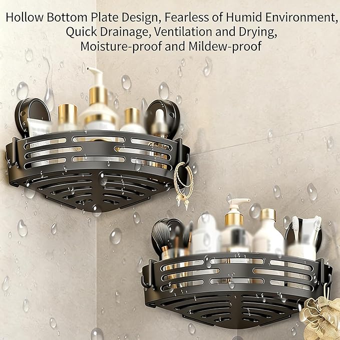 Triangle Suction Cup Shower Caddy, Corner Shower Shelves No Drilling, Upgrade Suction Cup Shower Organizer with Towel Bar & Hooks, Heavy-Duty Strong Hold (Gray, 3pcs)