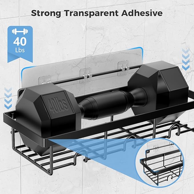 Adhesive Shower Caddy Shelves 4 Pack - No Drill Rust-Proof Bath Organizer for Small Bathrooms