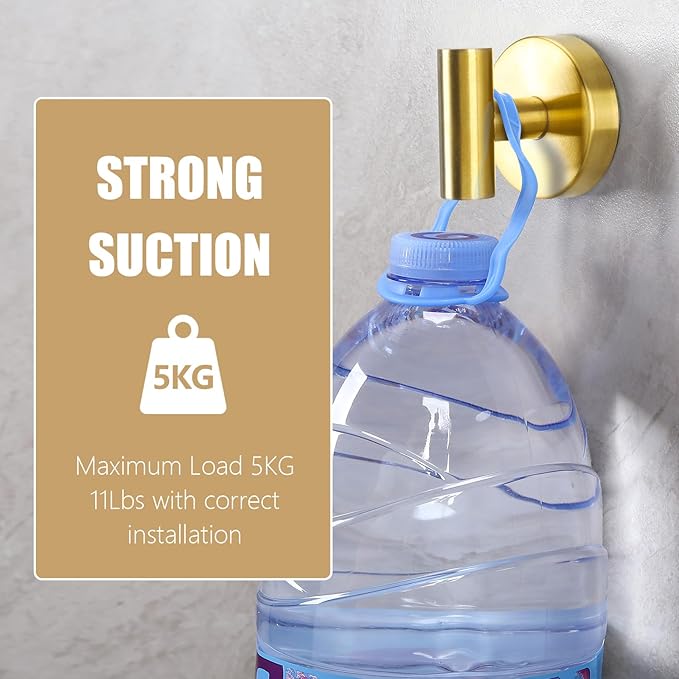Towel Hooks Shower Suction Hook Towel Hanger for Bathroom Hanging Coat, Robe, Removable Wall Mounted Hook for Bedroom Kitchen Hotel Pool Brushed Gold(4-Pack)