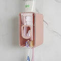 2 Slot Toothbrush Holder and Toothpaste Dispenser Wall Mounted, Automatic Toothpaste Squeezer, 2 in 1 Tooth Brush Toothpaste Organizer for Shower (Pink)
