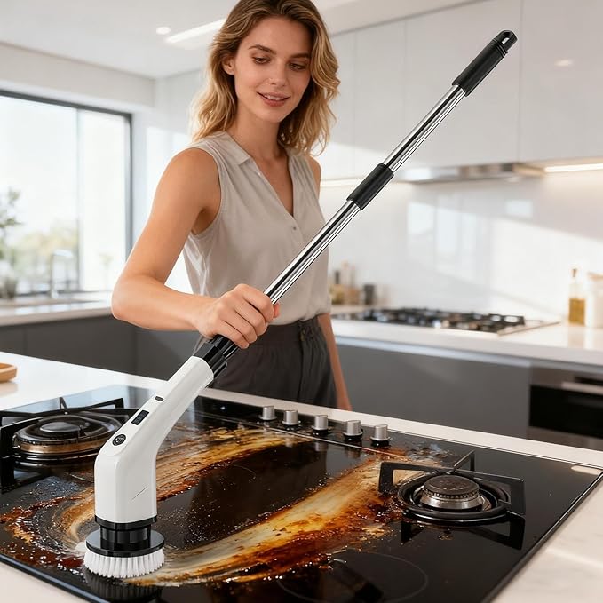 Cordless Bathroom Scrubber | Waterproof Rotating Tool | Electric Shower Scrubber | for Home Shower Doors Kitchen Sinks Bathtubs Grout Lines Outdoor Furniture