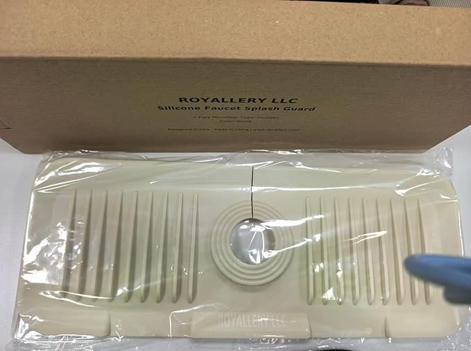 Royallery Silicone Faucet Splash Guard – Anti-Splash Protector for Kitchen & Bathroom Sink, Food-Grade Silicone, Free Microfiber Towel, Grey - white - black (white)