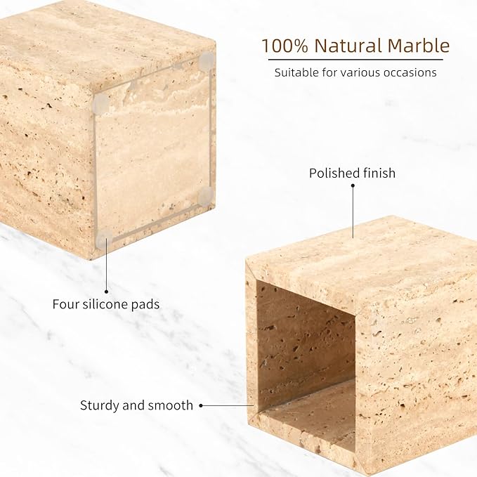 Natural Marble Toothbrush Holder for Bathroom Countertop (8.5x8.5x10cm) - Multifunctional Organizer for Makeup Brushes, Vanity Accessories & Utensils Sink (1, Travertine)