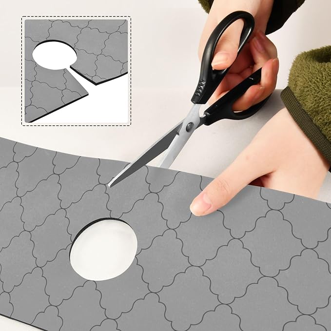 Kitchen Sink Splash Guard 2 PCS 14.7 Inch Sink Faucet Mat Splash Guard for Bathroom Countertop Water Absorbent Foldable Cuttable Soft Washable Monochrome Geometric Quatrefoil Grey