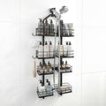 Aluminum Alloy Hanging Shower Caddy for Handheld Shower Heads, 4-Tier Adjustable Shower Rack, Rustproof Hose Hanging Shower Organizer with 2 S-Hooks, Matte Black
