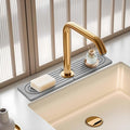 Light Gray Rectangle 15.7" Diatomite Faucet Mat&Stone Sink Tray–Quick Drying,Super Absorbent Splash Guard for Kitchen&Bathroom Sink | Countertop Protector with Smoothing Tool