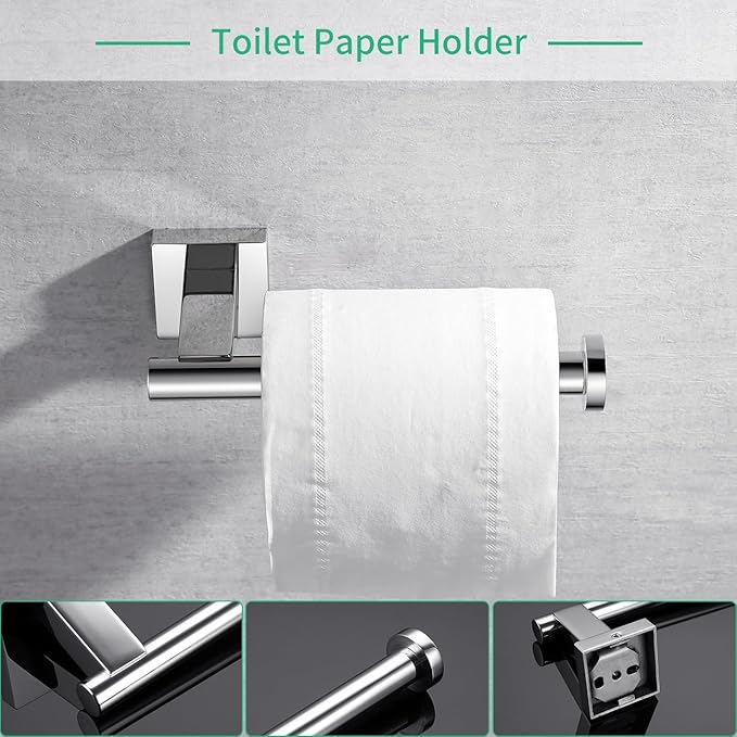 Miyili 4-Pieces Polished Stainless Steel Bathroom Hardware Set Wall Mounted - Includes Double Towel Bar, Hand Towel Rack, Toilet Paper Holder, Robe Hook, BS02C4