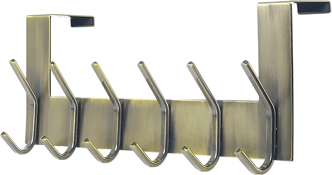 Dseap Over The Door Hook Hanger - 6 Hooks Over Door Coat Rack for Hanging Clothes Hat Towel, Bronze