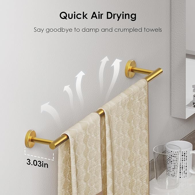 FORIOUS Towel Bar Wall Mounted, Stainless Steel Towel Racks for Bathroom, Includes Wall Mounting Hardware (Brushed Gold, 32 Inch)