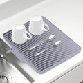 Silicone Dish Drying Mat for Kitchen Counter, 19.7" x 17" Dish Drying Pad, Non-Slip Drain Pad with Built-in Drain, Heat Resistant Stone Drying Mat, Grey