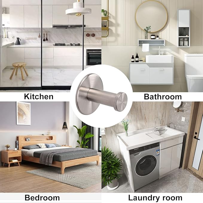 Bath Towel Hooks, 4 Pack Self Adhesive Coat Hooks, Sturdy No Drilling Robe Hook, SUS 304 Stainless Steel Heavy Duty, Wall Hooks for Bathroom Bedroom Kitchen (2 in, Brushed)