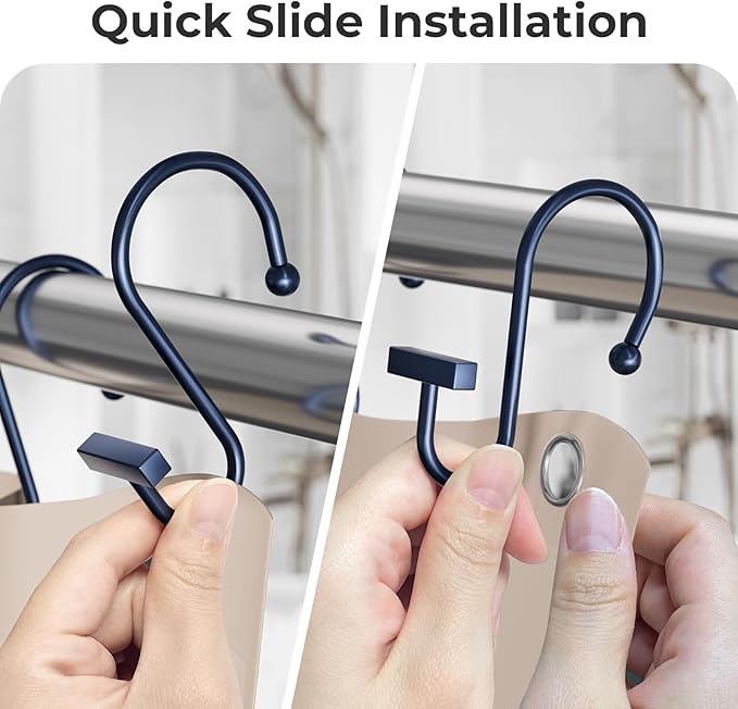 Navy Blue Shower Curtain Hooks, Bathway Shower Curtain Rings Rust Proof, 12PCS Shower Hooks for Shower Curtain, T-Bar Design Convenient Elegant Shower Curtain Hangers for Bathroom Kitchen Wardrobe