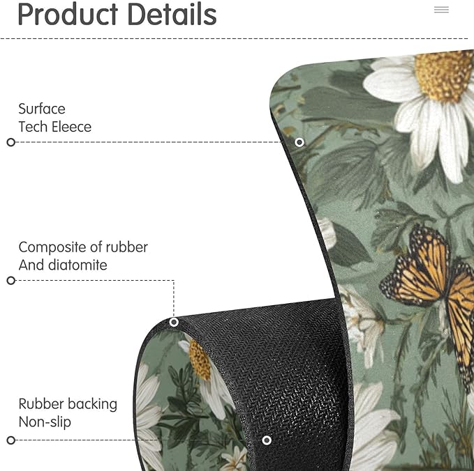 Kitchen Sink Splash Guard 2 PCS 30 Inch Sink Faucet Mat Splash Guard for Bathroom Countertop Water Absorbent Foldable Cuttable Soft Washable Summer Daisy Butterfly Green