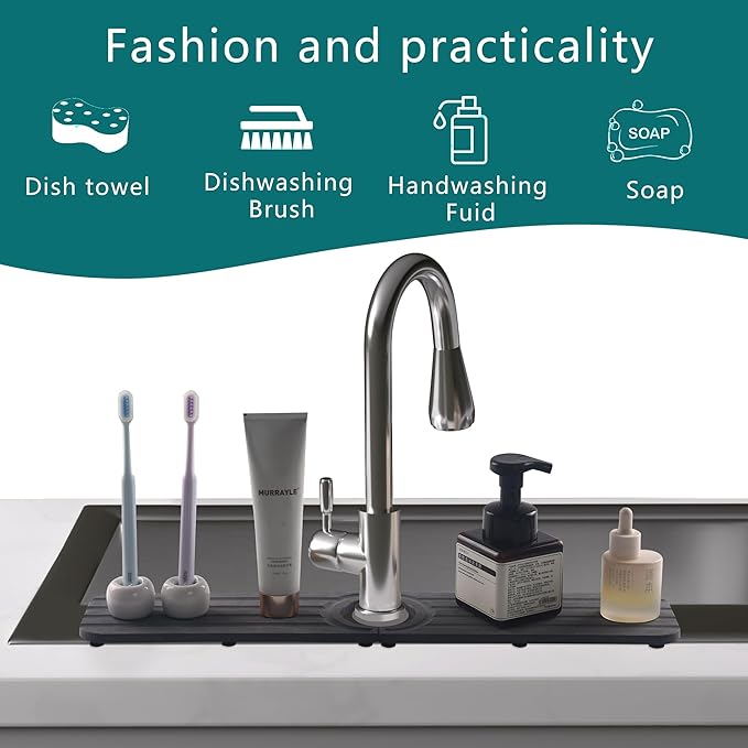 Faucet Mat for Kitchen Sink - 23.6 x 4inch Faucet Splash Guard for Bathroom Counter, Absorbent Diatomite Mat, Fast Drying Stone Sink Tray, Prevents Moisture Buildup