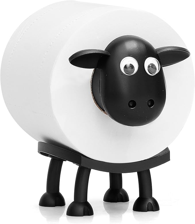 VELENTI Sheep Toilet Roll Holder - Funny Toilet Paper Holder Free Standing Bathroom Set - 3D Printed Black Sheep Loo Roll Holder - Hilarious Tissue Paper Roll Storage - Cute Bathroom Decor - Set of 1
