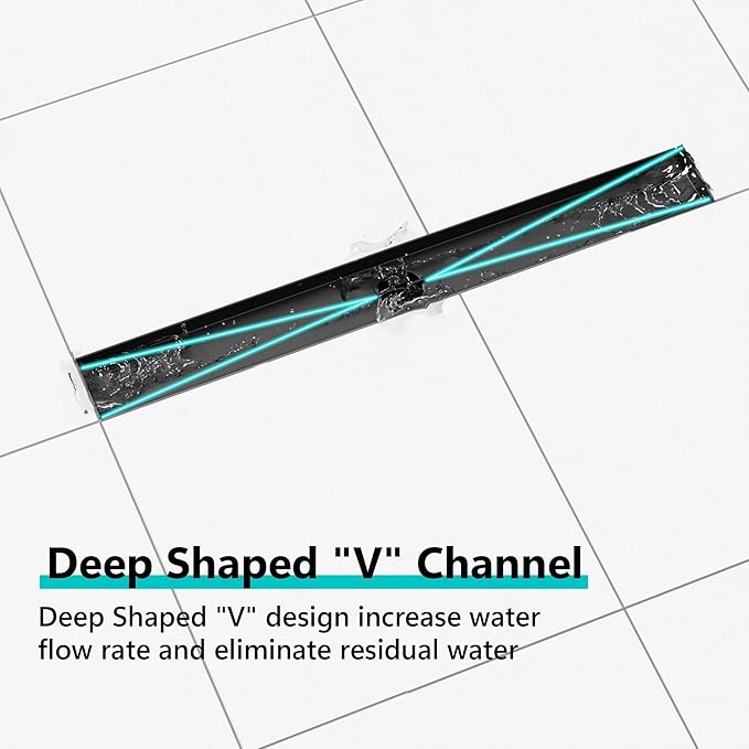 Neodrain 28 in Matte Black Linear Shower Drain- with 2-in-1 Flat & Tile Insert Cover, 304 Stainless Steel Rectangle Shower Floor Drain,Floor Shower Drain