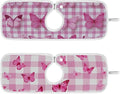 Sink Faucet Absorbing Mat Kitchen Sink Splash Guard Splash Faucet Drip Catcher for Bar RV Bathroom 2PCS 14.9x5.5in Checkered Pink and White Butterflies