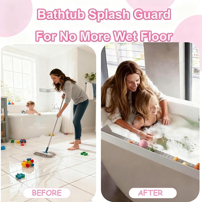 Longer Bath Tub Splash Guard for Kids,Silicone Bath Toy Holder for Bathtub,Bath Tub Play Shelf,Prevent Water Spills in Bathroom,Fun-Filled Bath Time for Toddlers(Grey) Including Free Bonuses