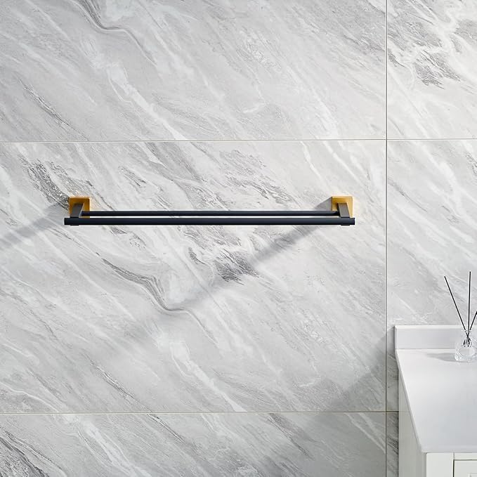 Miyili Double Bath Towel Bar 24-Inch SUS 304 Stainless Steel Towel Holder Rack for Bathroom Black & Gold, A02BG60B