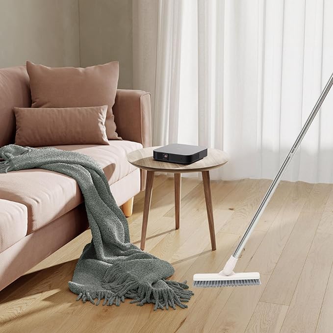 GALPADA Long Handle Floor Scrub Brush Rotatable Tile Grout Crevice Brush Beige Stiff Bristle for Bathroom Kitchen Wall and Floor Cleaning