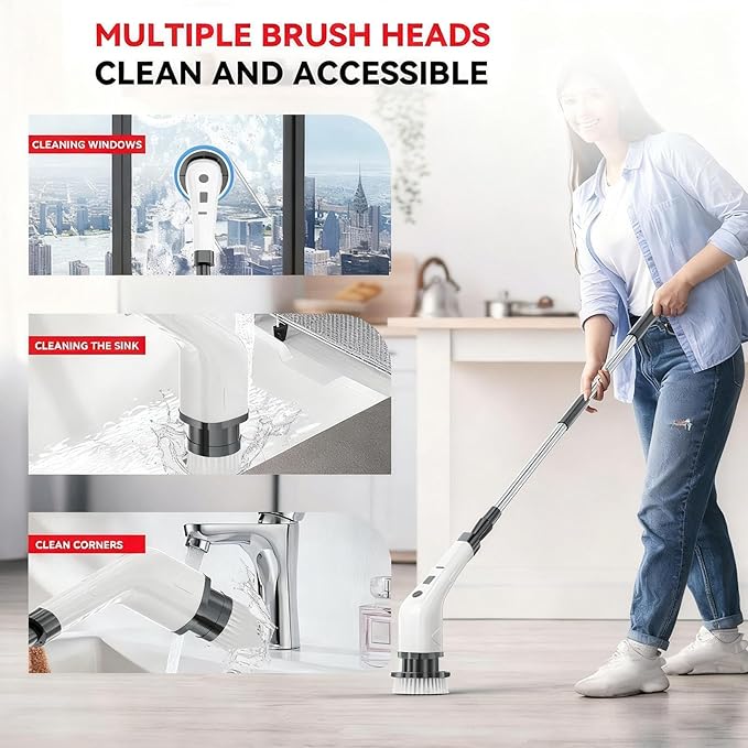 Cordless Bathroom Scrubber | Waterproof Rotating Tool | Electric Shower Scrubber | for Home Shower Doors Kitchen Sinks Bathtubs Grout Lines Outdoor Furniture
