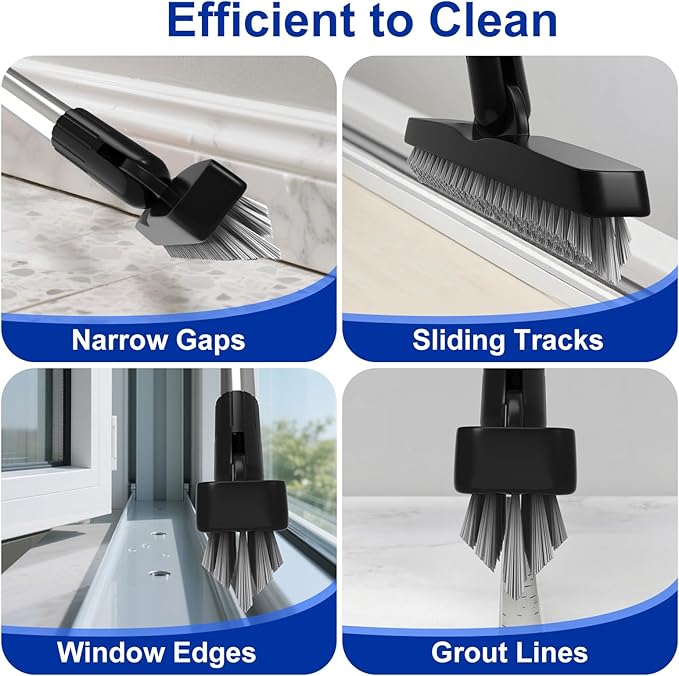 BITOPE Grout Brush Cleaner with Adjustable Long Handle Swivel V-Shaped Stiff Bristles Scrubber for Cleaning Tile Crevice Line Corner Bathroom Shower Baseboards Hard to Reach Areas-56 inch